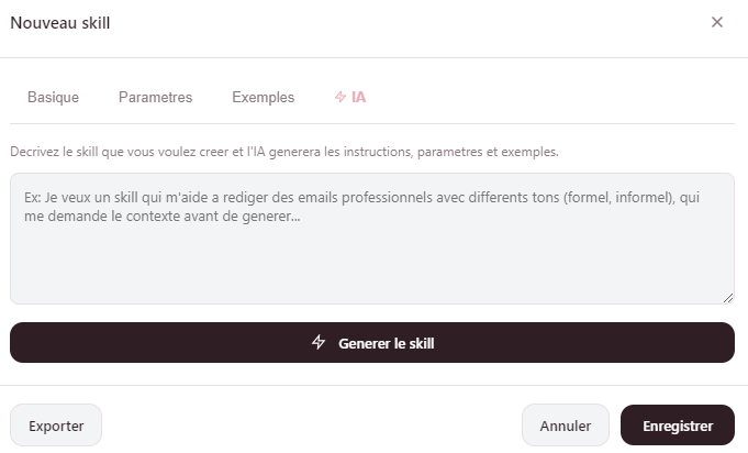 Creation d'un skill personnalise avec l'IA